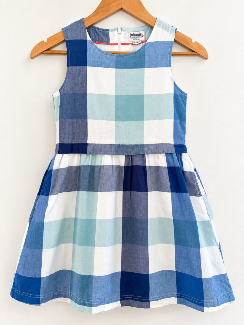Boden Johnnie b Blue Plaid Check Cotton Dress Girls 7-8 Preppy Classic Coastal